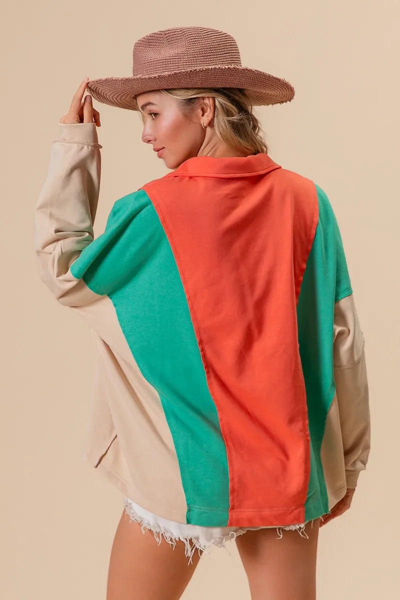 BiBi Colorblock Exposed Seam French Terry Sweatshirt - Sydney So Sweet