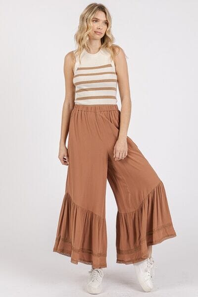 Mittoshop Lace Ruffle Asymmetric Hem Wide Leg Pants - Sydney So Sweet