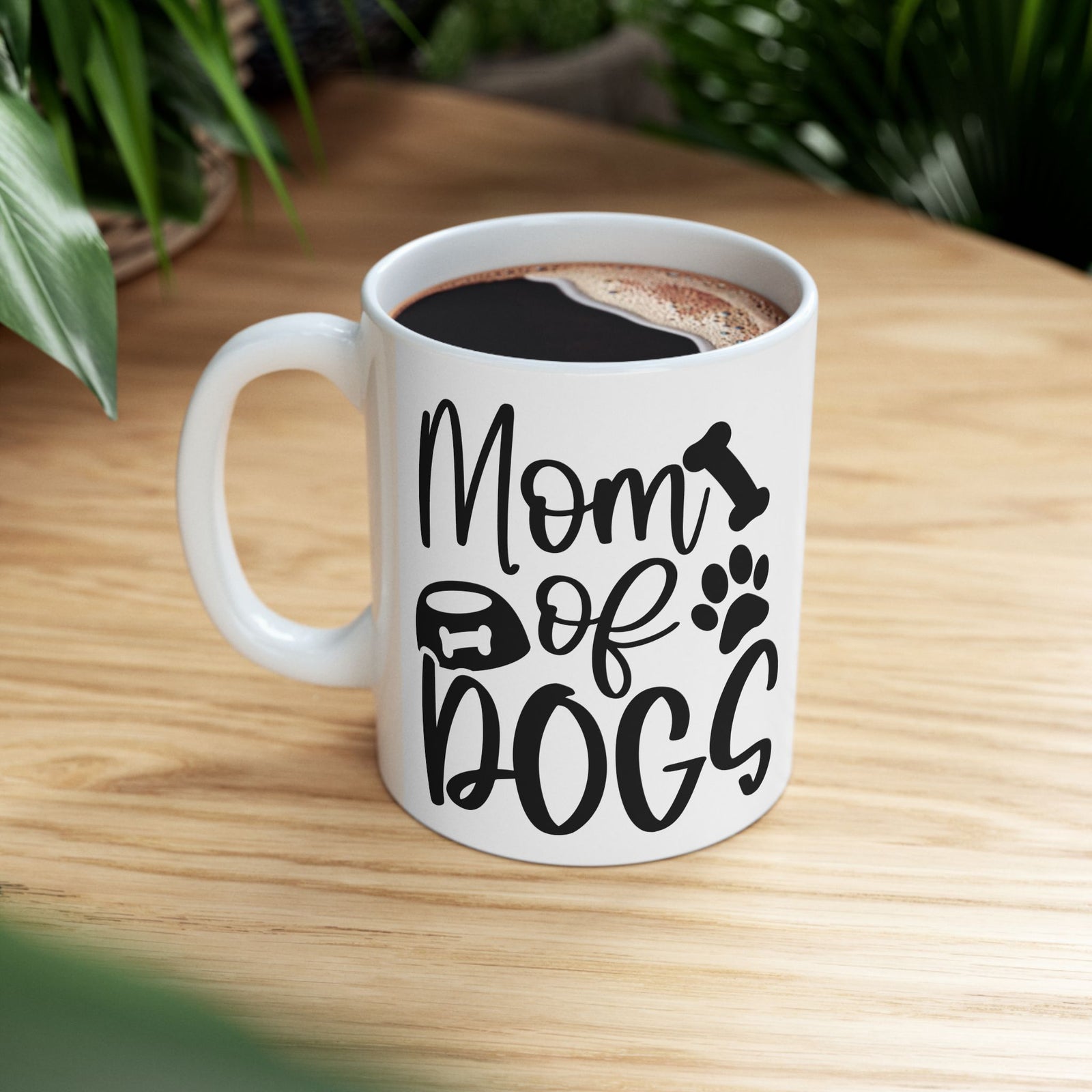 Mom of Dogs Bone & Paw Print Cute Ceramic Mug Coffee Cup (11oz & 15oz)