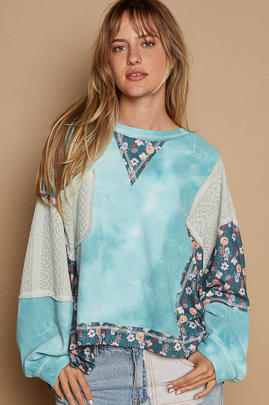 POL Floral Patchwork Round Neck Knit Top - Sydney So Sweet