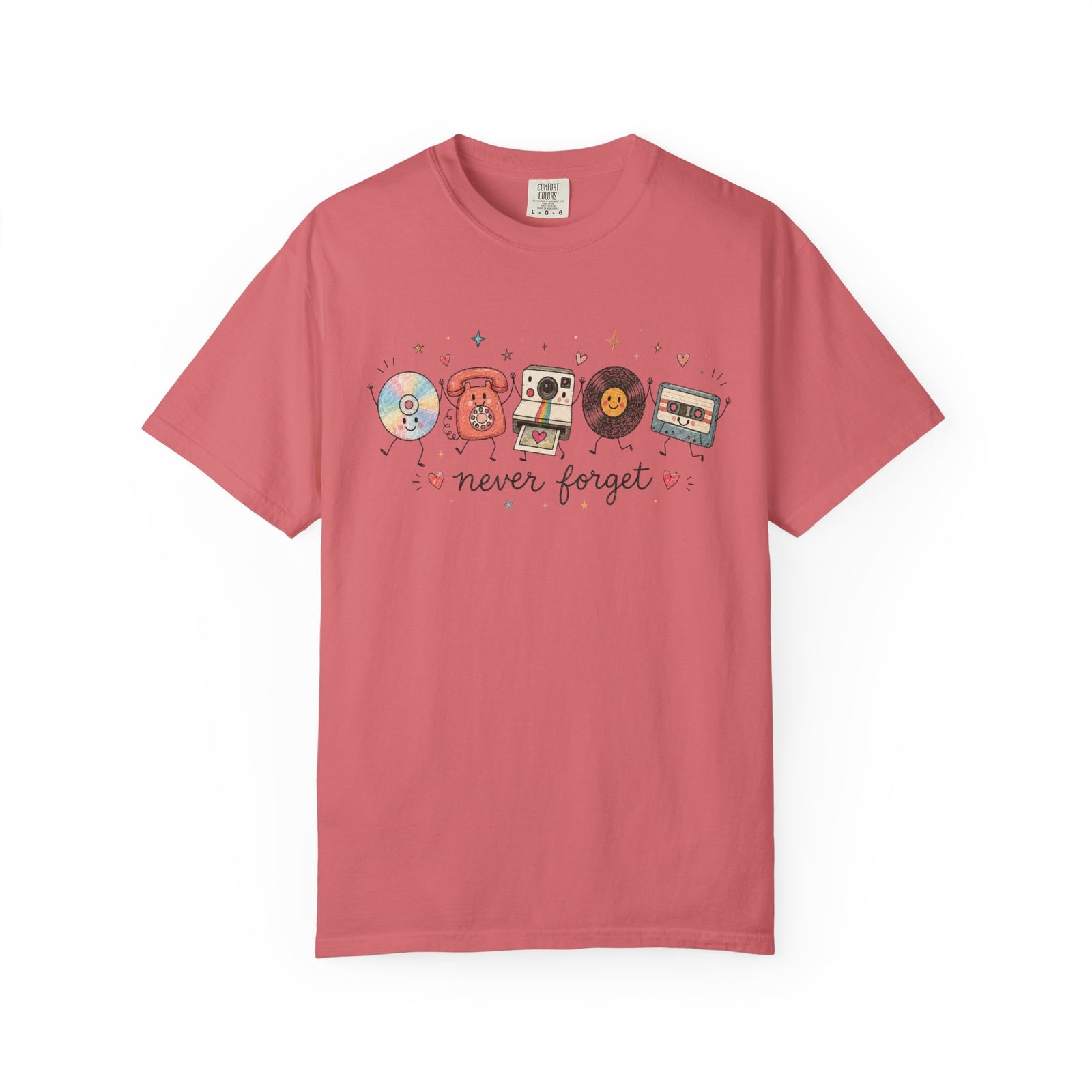 Retro Media Icons T-Shirt Nolstalgic Vintage Cassette Vinyl & Phone Tee