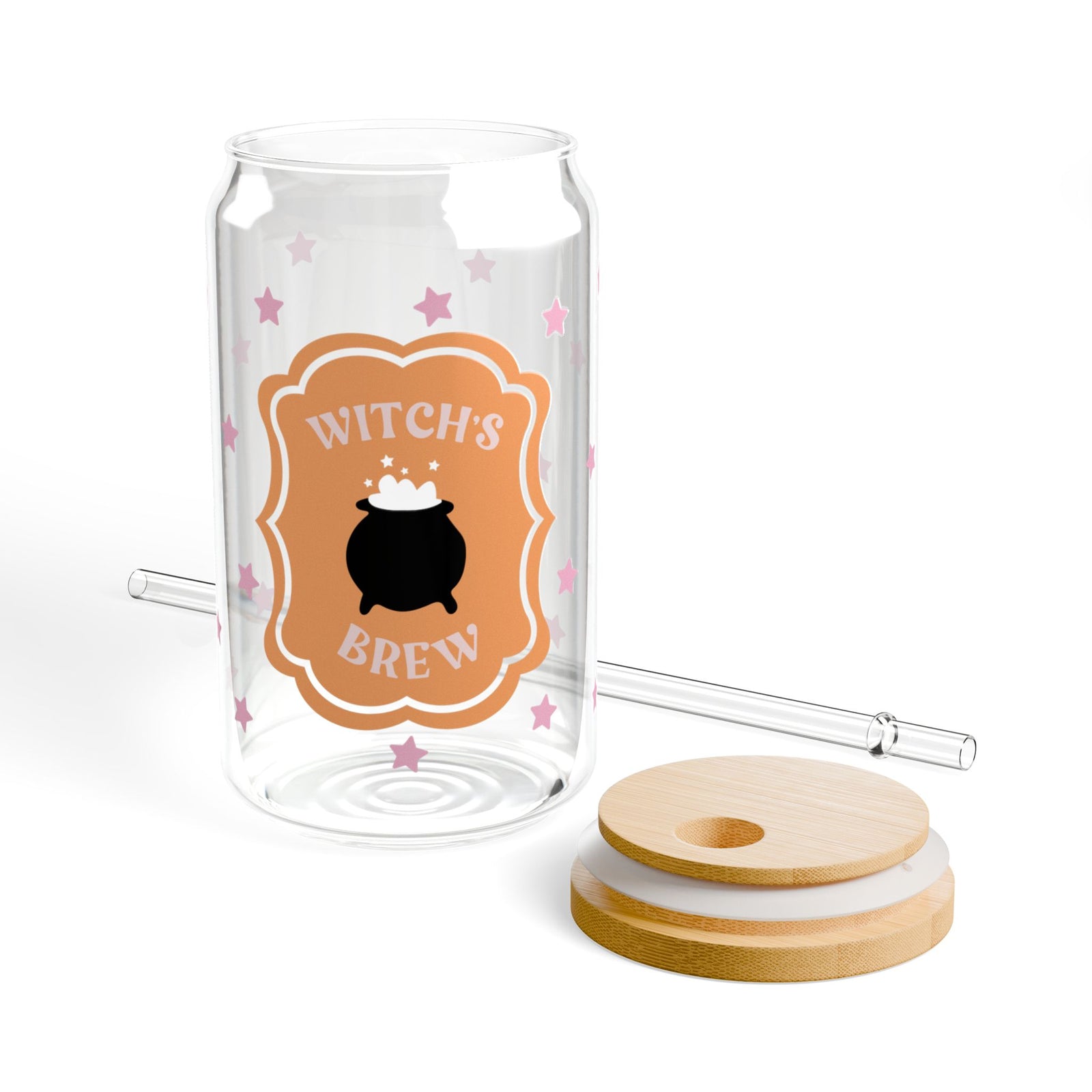 Witch's Brew Halloween Sipper Glass 16oz Reusable Drink Jar with Lid & Straw