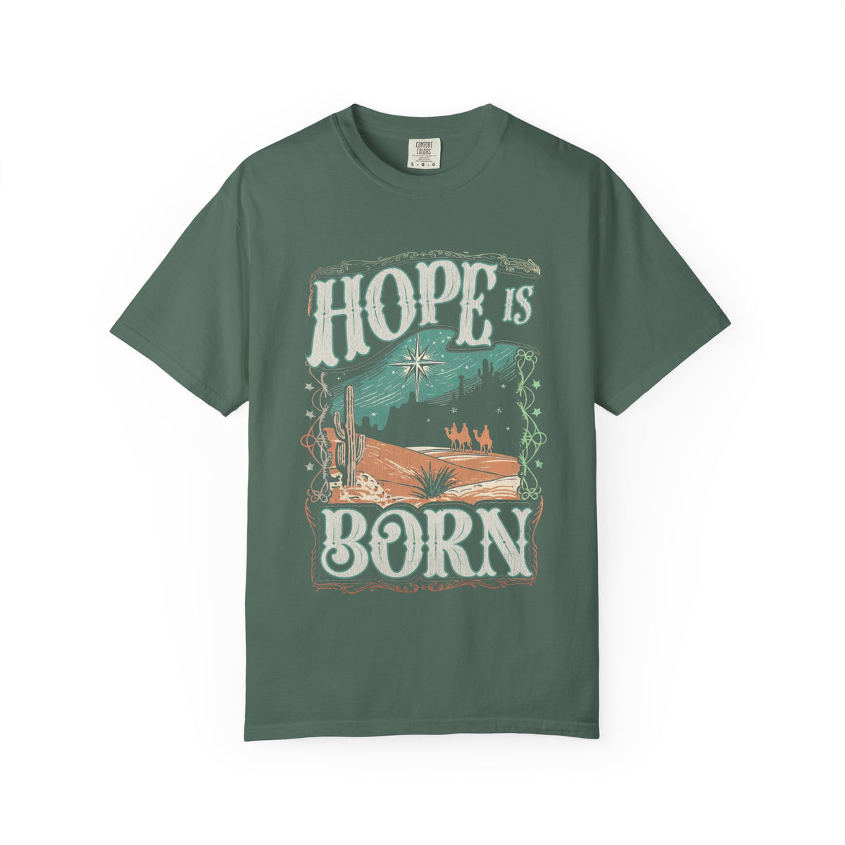 Hope is Born Christmas T-Shirt Christian Distressed Western Graphic Tee