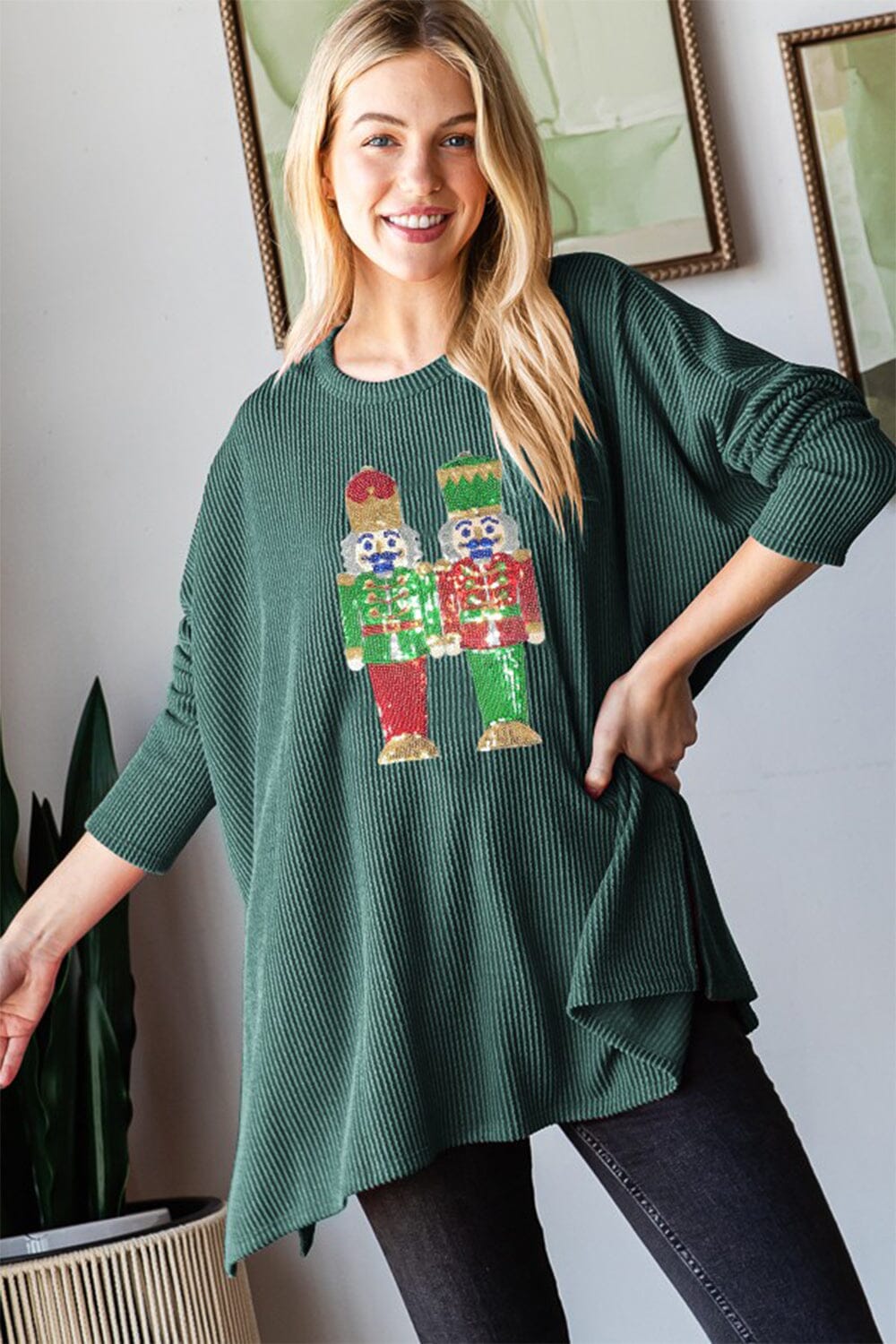 Sequin Nutcracker Long Sleeve Ribbed Top - Sydney So Sweet