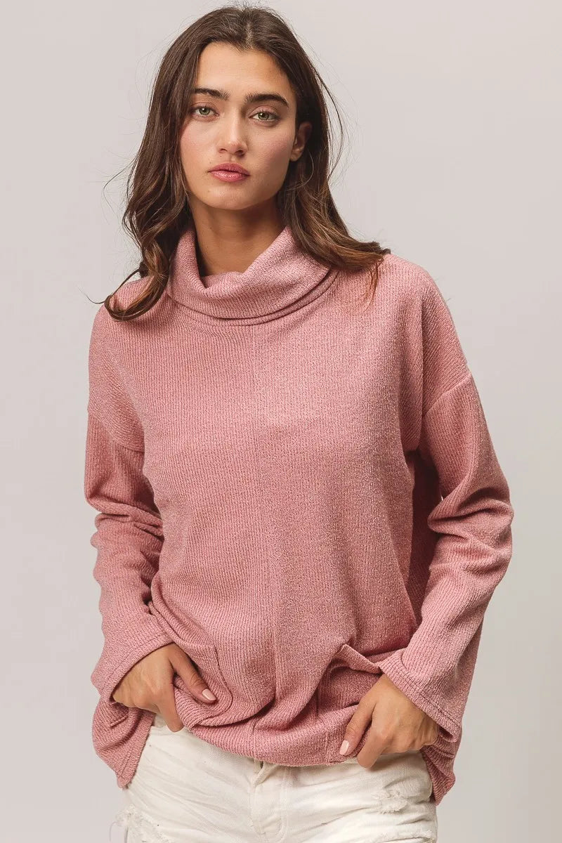 BiBi Piper Rib Double Pocket Turtle Neck Sweater - Sydney So Sweet