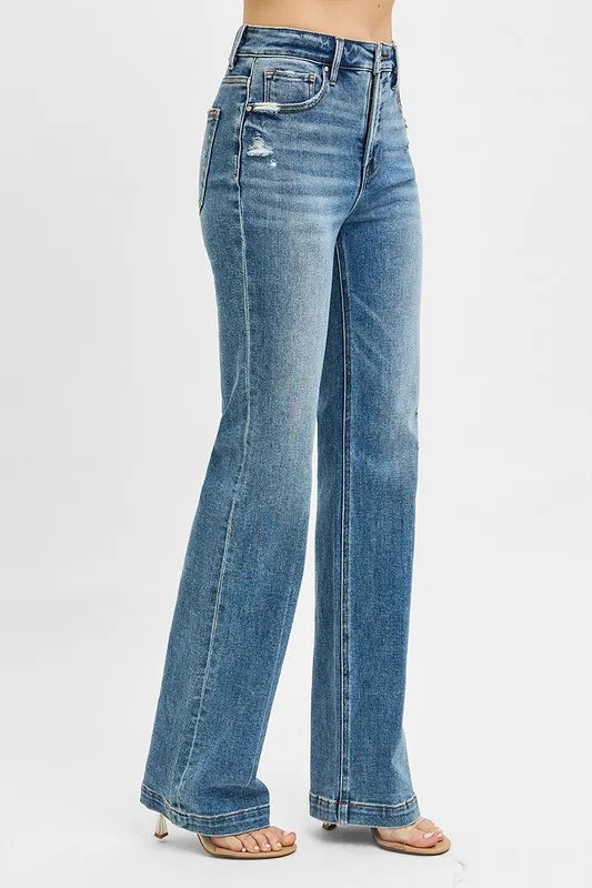 RISEN Full Size Distressed Detail Bootcut Jeans Plus Size - Sydney So Sweet