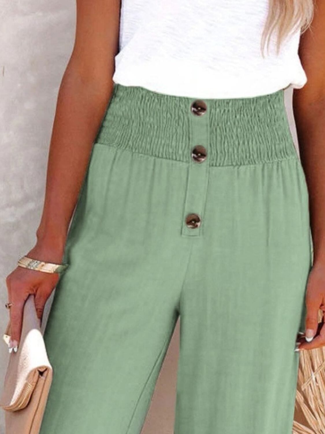 Full Size Decorative Button High Waist Pants - Sydney So Sweet