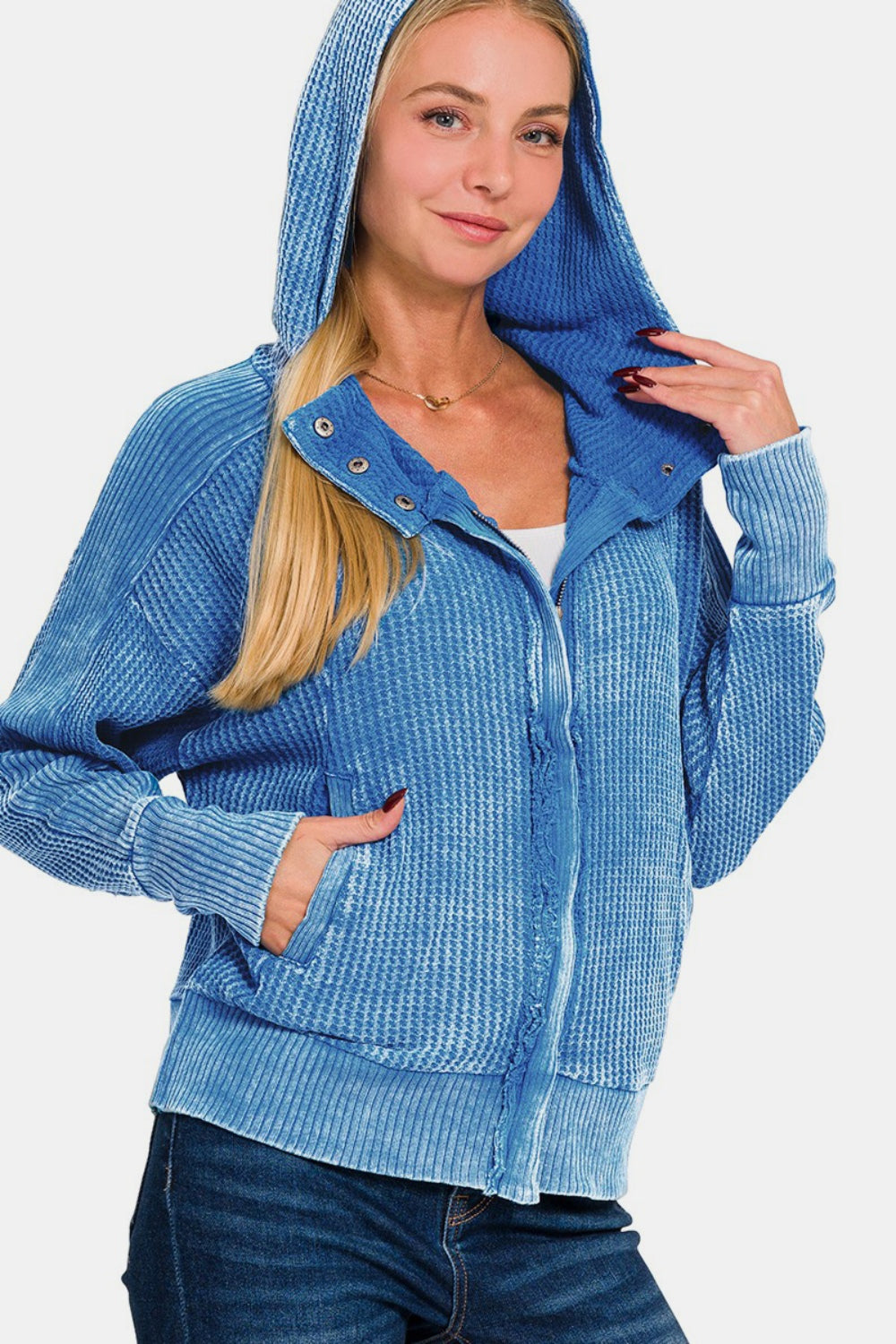 Zenana Washed Zip Up Hooded Jacket - Sydney So Sweet