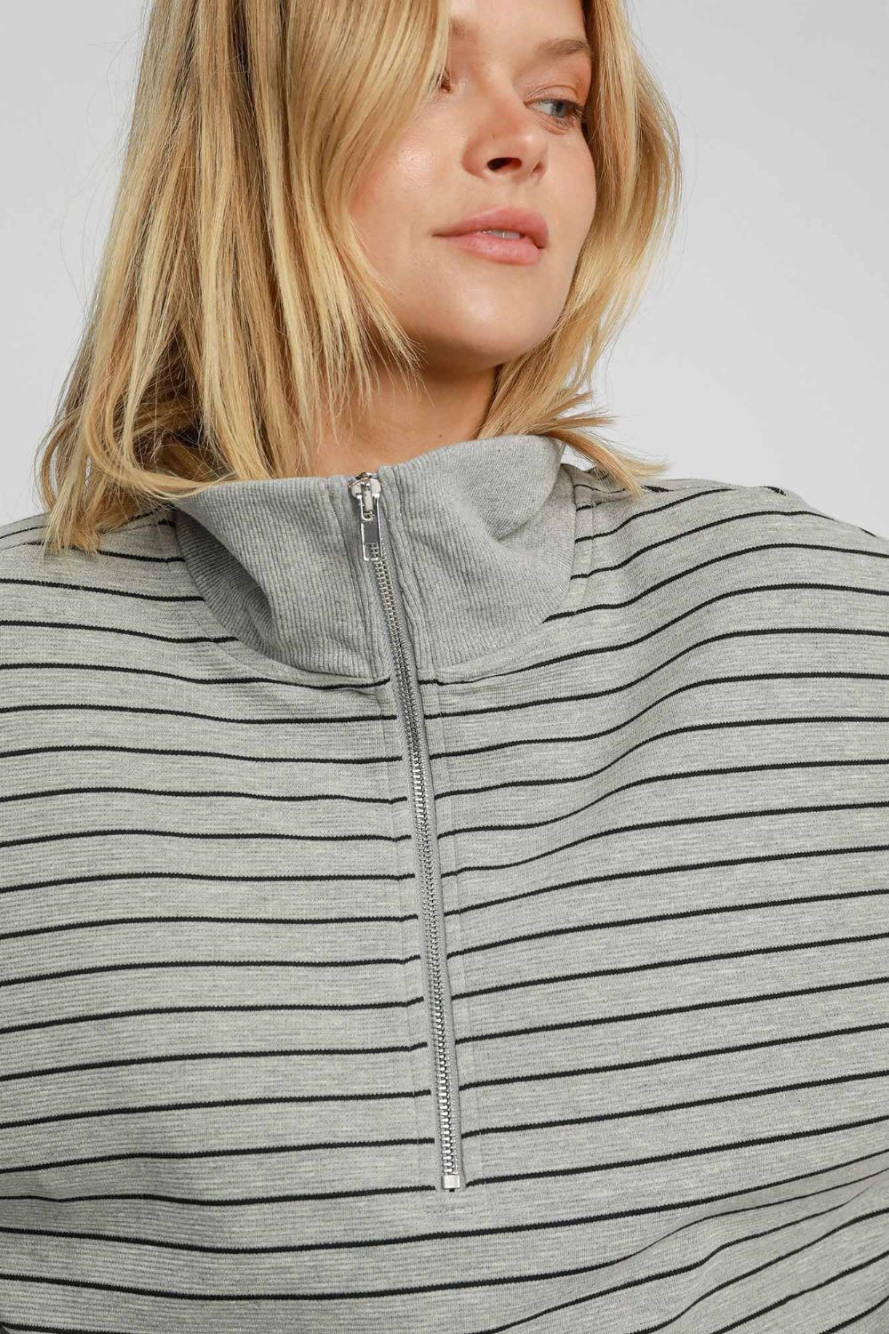 Umgee Striped Half Zip Short Sleeve Sweatshirt - Sydney So Sweet