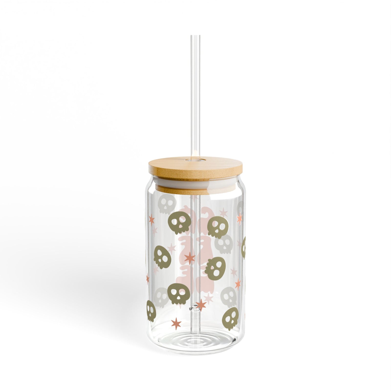 Spooky Coffee Halloween Sipper Glass 16oz Reusable Drink Jar with Lid & Straw