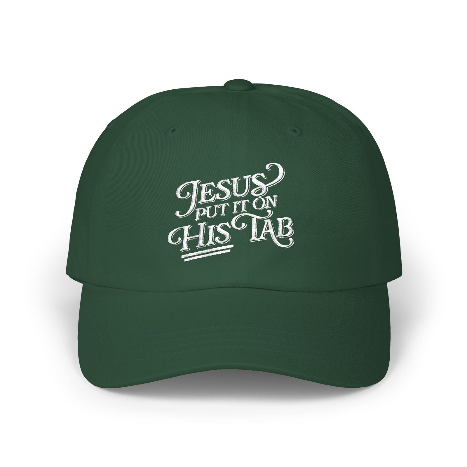 Jesus Put It On His Tab White Embroidered Christian Dad Cap Baseball Hat