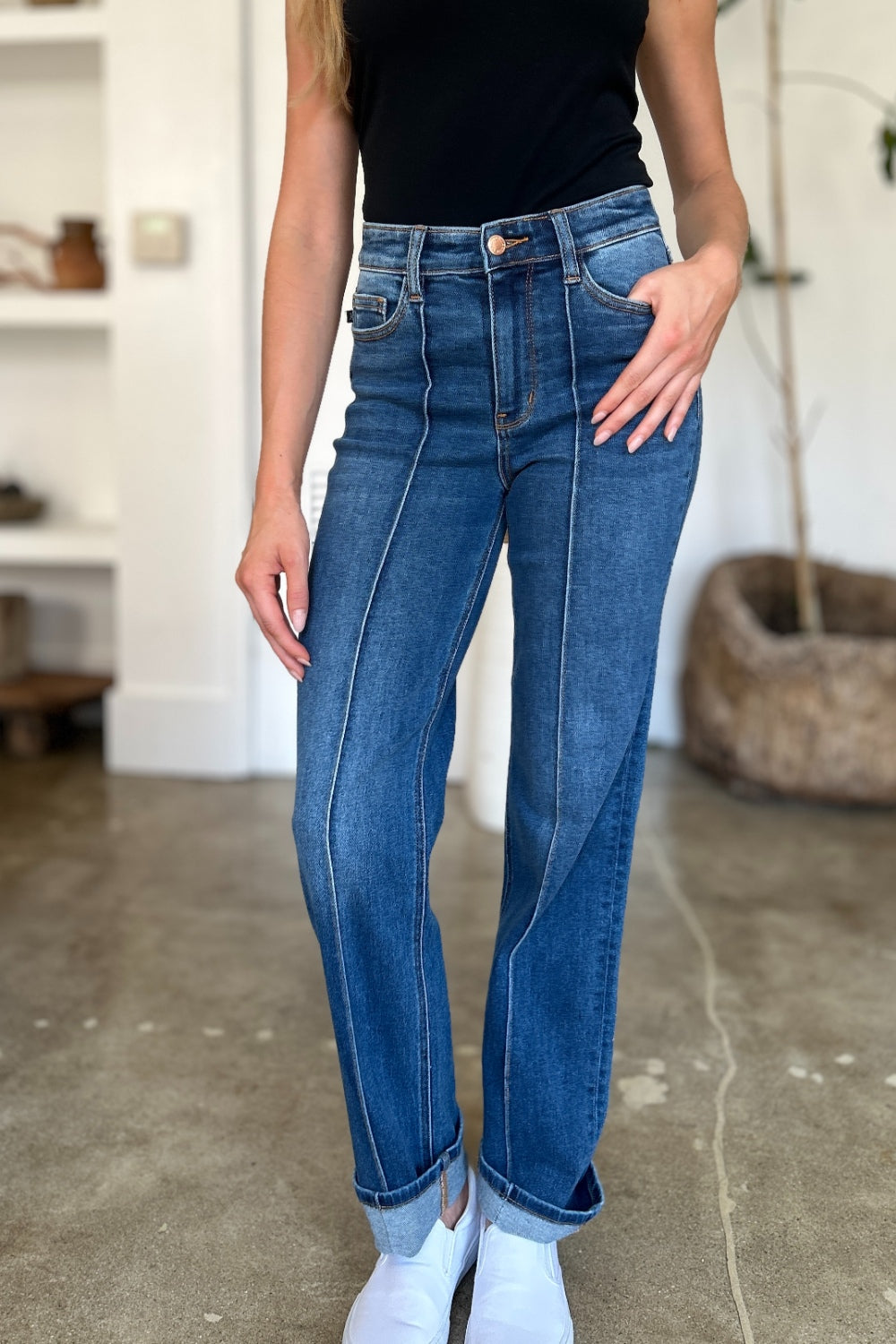 Judy Blue Full Size High Waist Front Seam Detail Straight Jeans - Sydney So Sweet