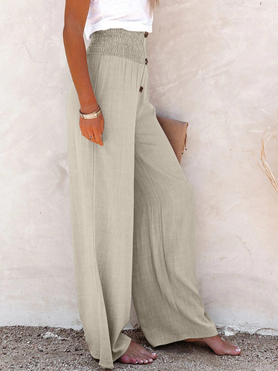 Full Size Decorative Button High Waist Pants - Sydney So Sweet