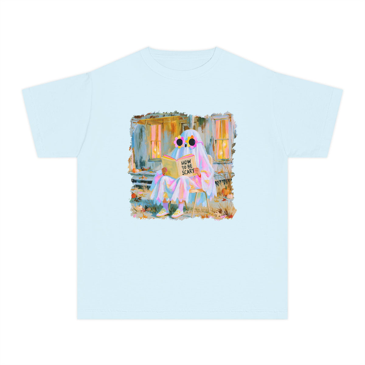 How to Be Scary Ghost Book T-Shirt Pastel Retro Spooky Halloween Kids Graphic Tee
