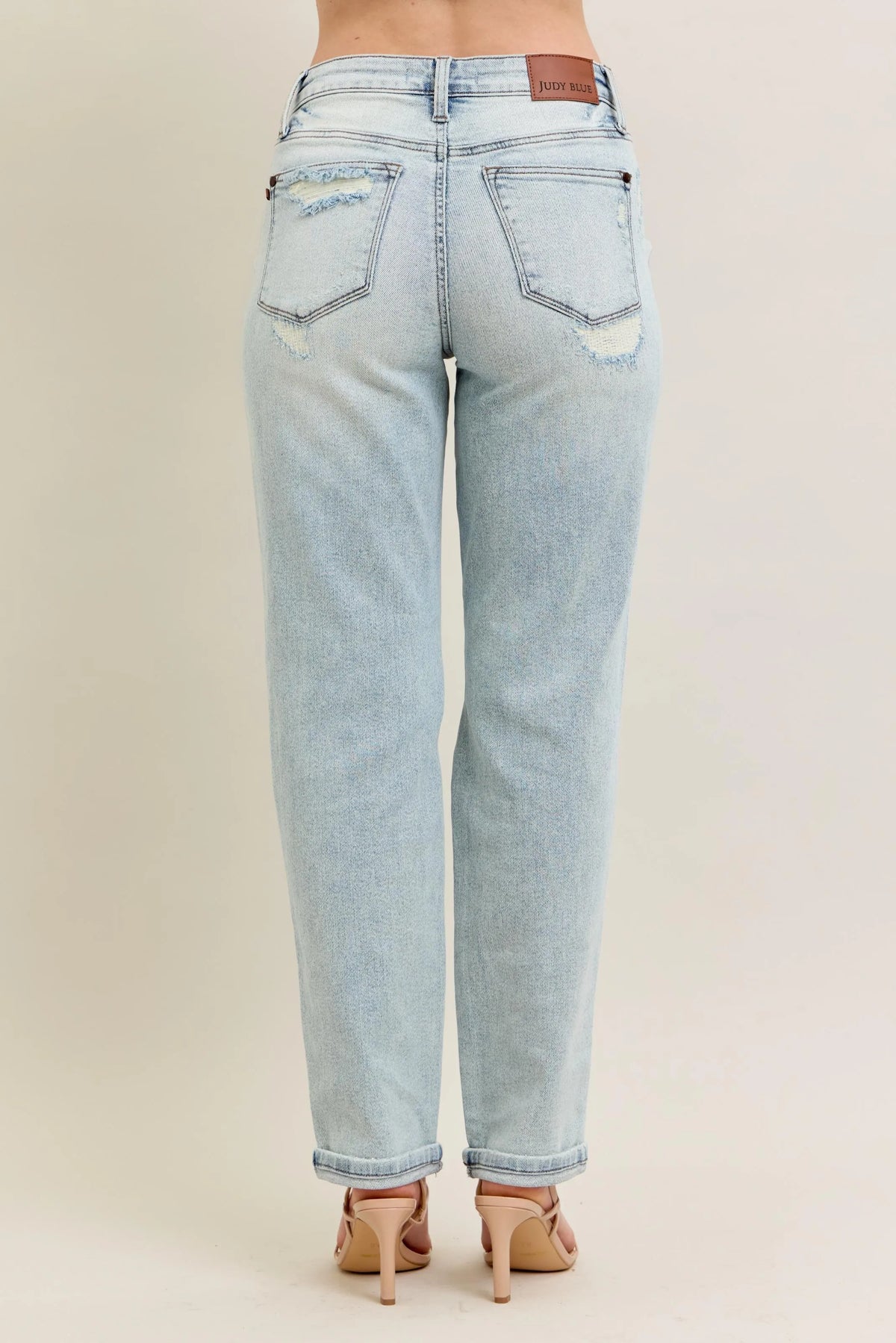 Judy Blue Full Size Mr Repair Stitch Detail Destroy Single Cuff Bf Jeans Plus Size - Sydney So Sweet