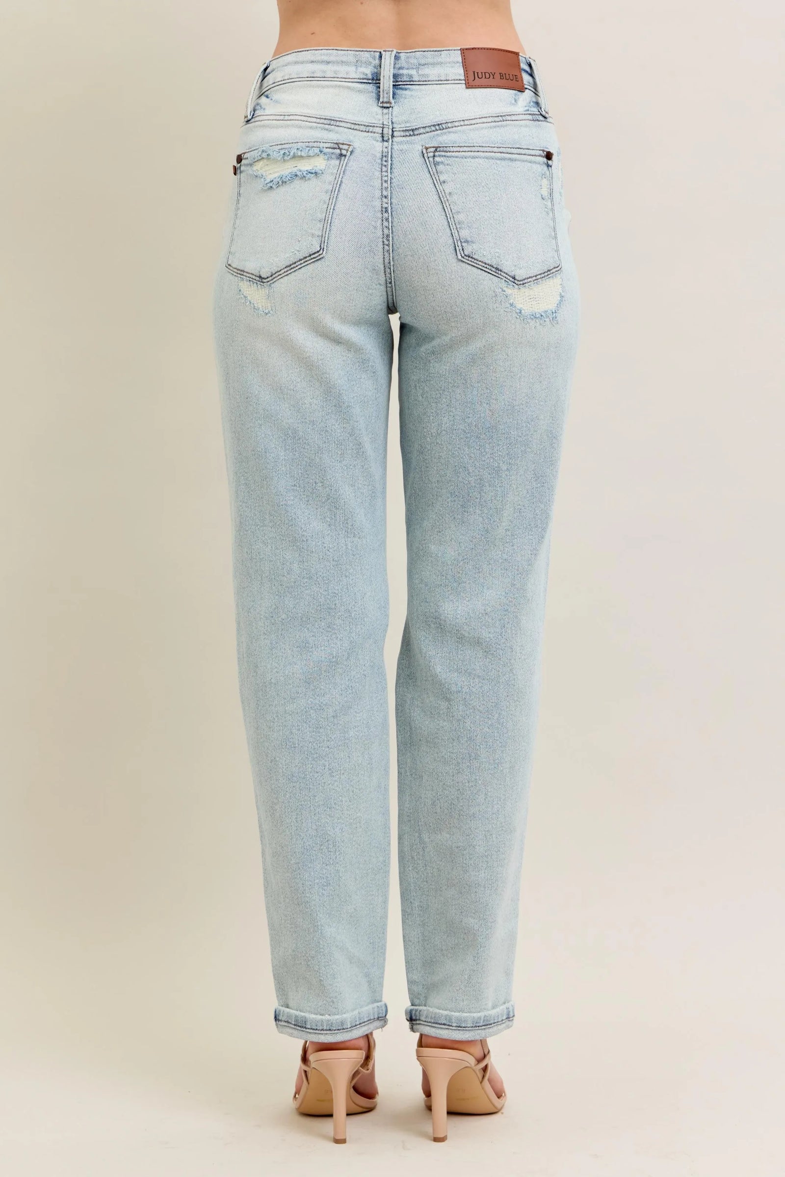 Judy Blue Full Size Mr Repair Stitch Detail Destroy Single Cuff Bf Jeans Plus Size - Sydney So Sweet