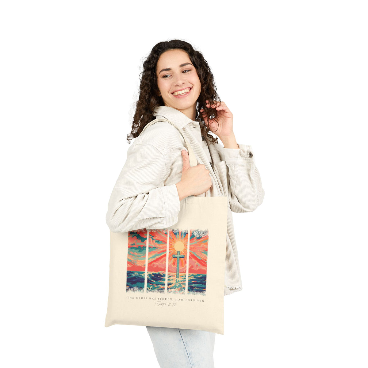 The Cross Has Spoken I am Forgiven Christian Cotton Canvas Tote Bag