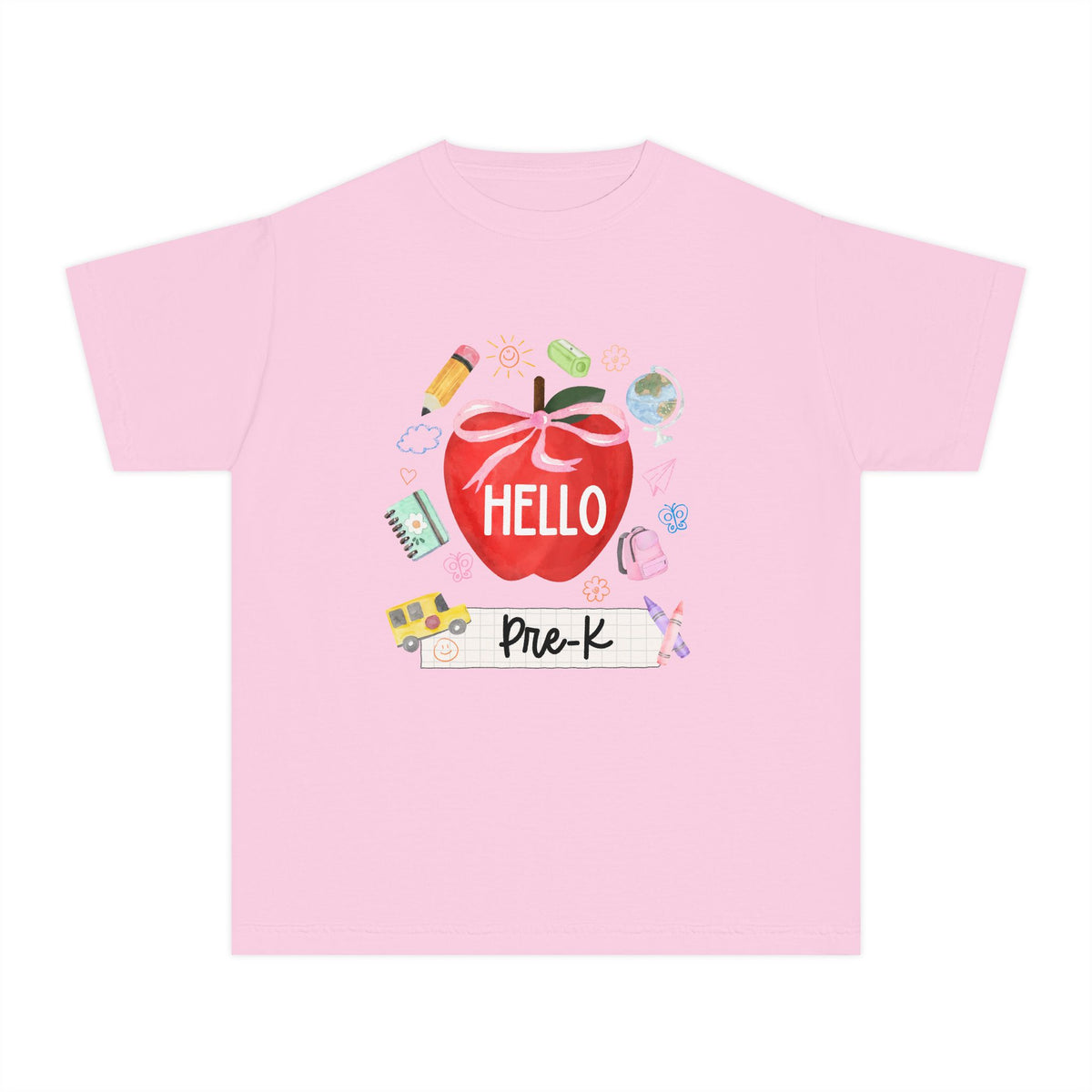 Hello Pre-K Preppy Coquette Apple Graphic Tee Back to School Pre-K T-Shirt