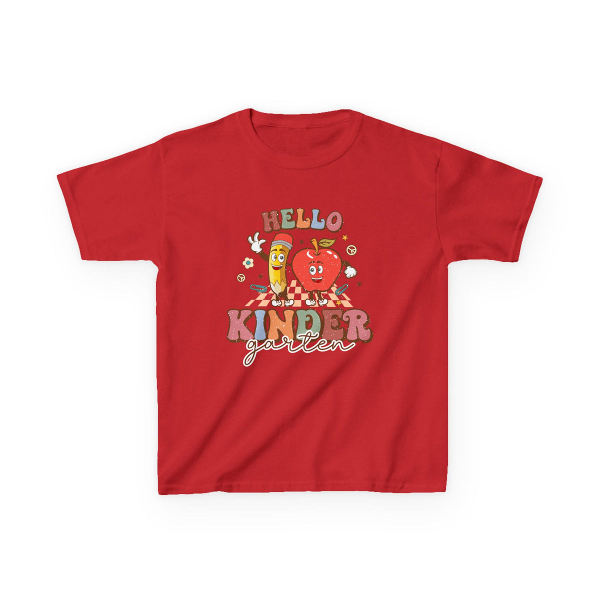 Hello Kindergarten Cute Apple & Pencil Graphic Tee Back-to-School Kids T-Shirt