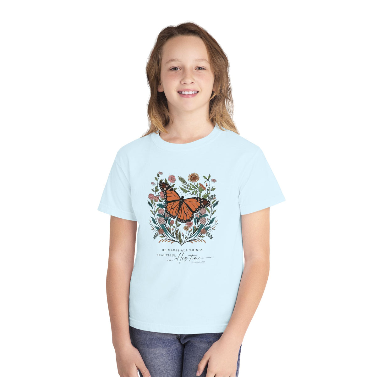 He Makes All Things Beautiful T-Shirt Christian Butterfly Kids Graphic Tee