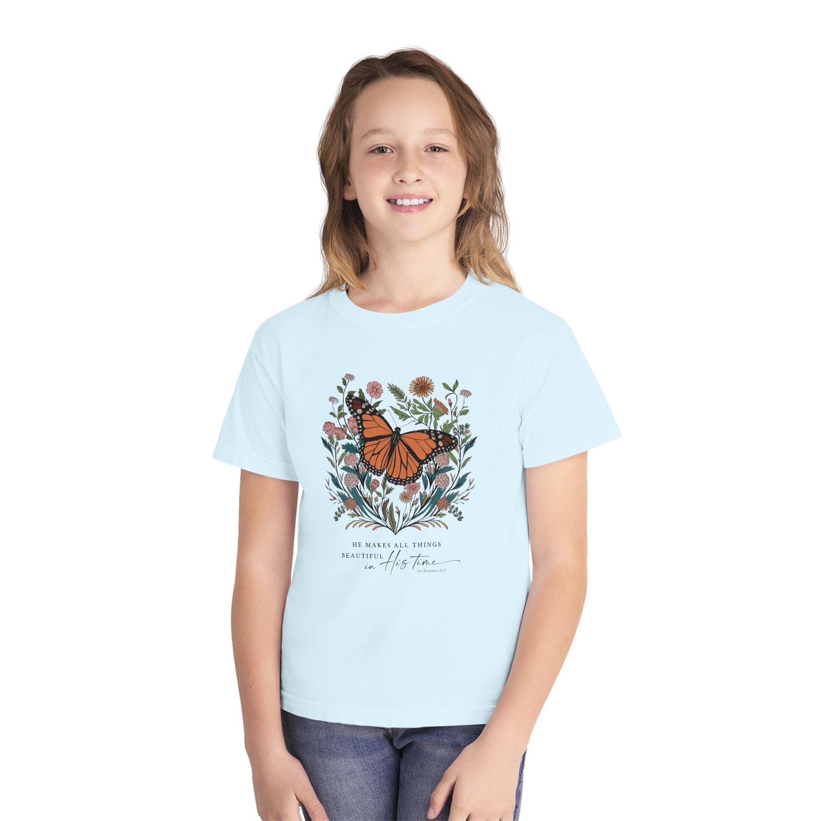 He Makes All Things Beautiful T-Shirt Christian Butterfly Kids Graphic Tee