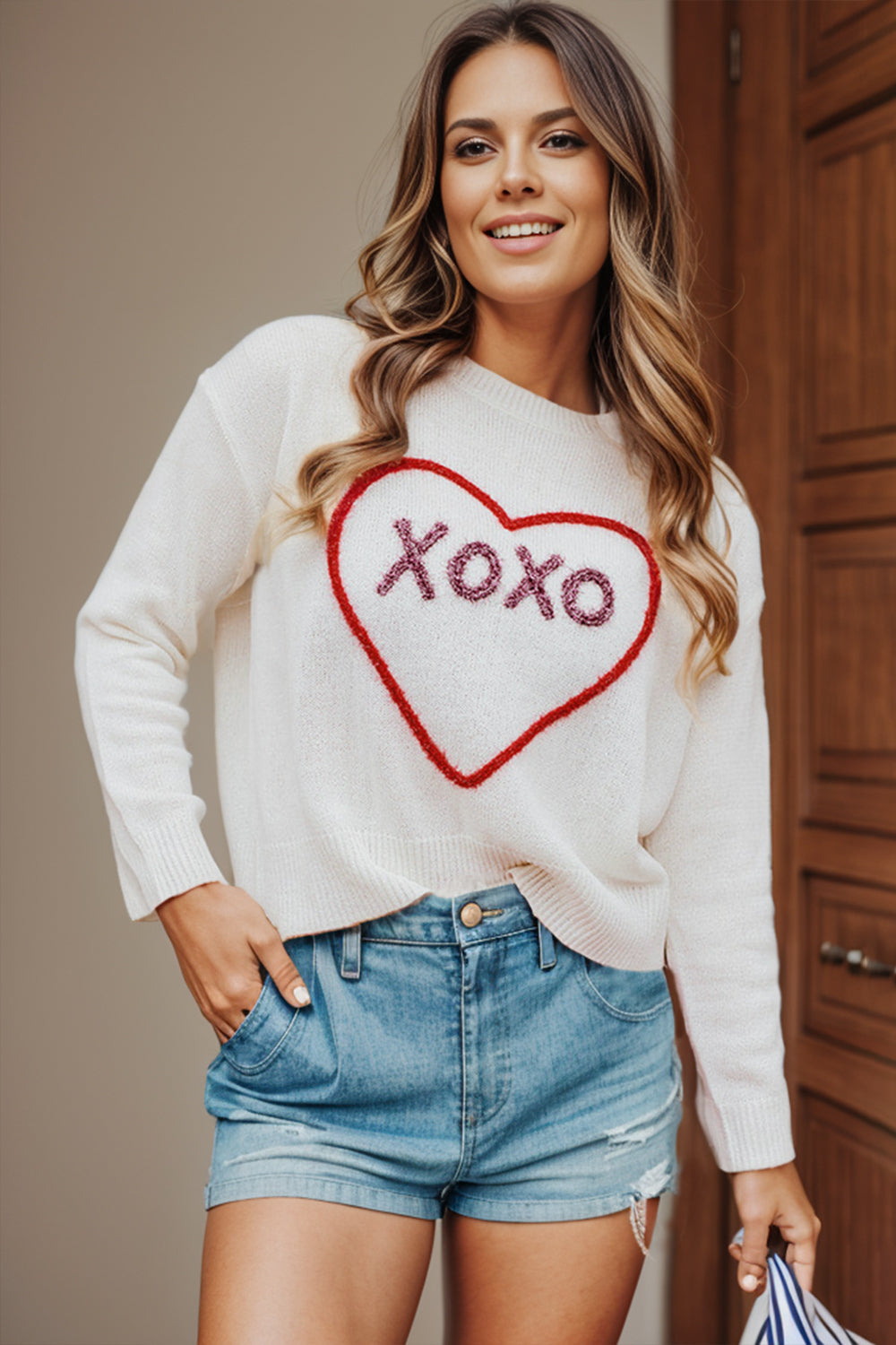 XOXO Round Neck Drop Shoulder Sweater - Sydney So Sweet