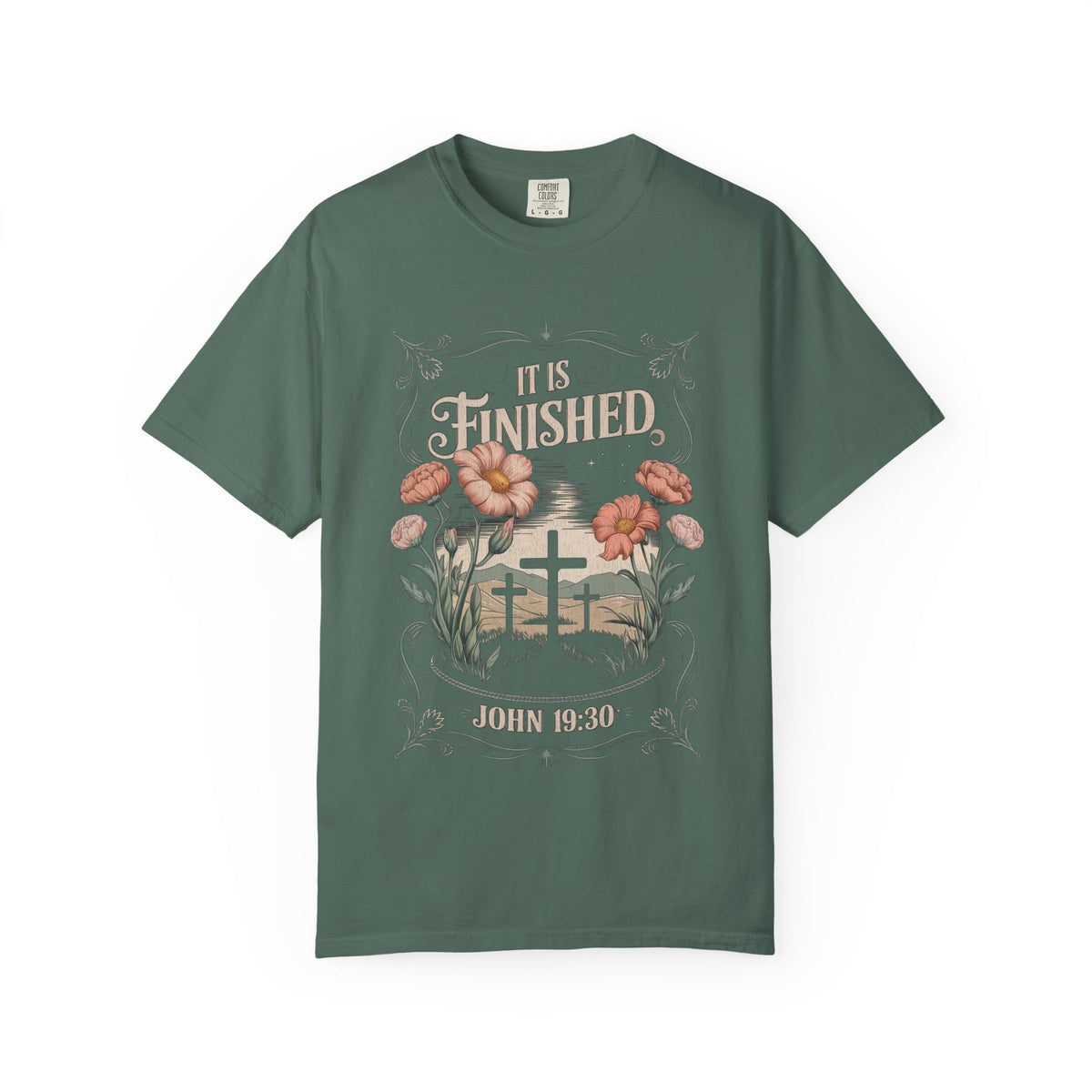 It Is Finished John 19:30 Christian Floral Cross T‑Shirt Unisex Distressed Tee
