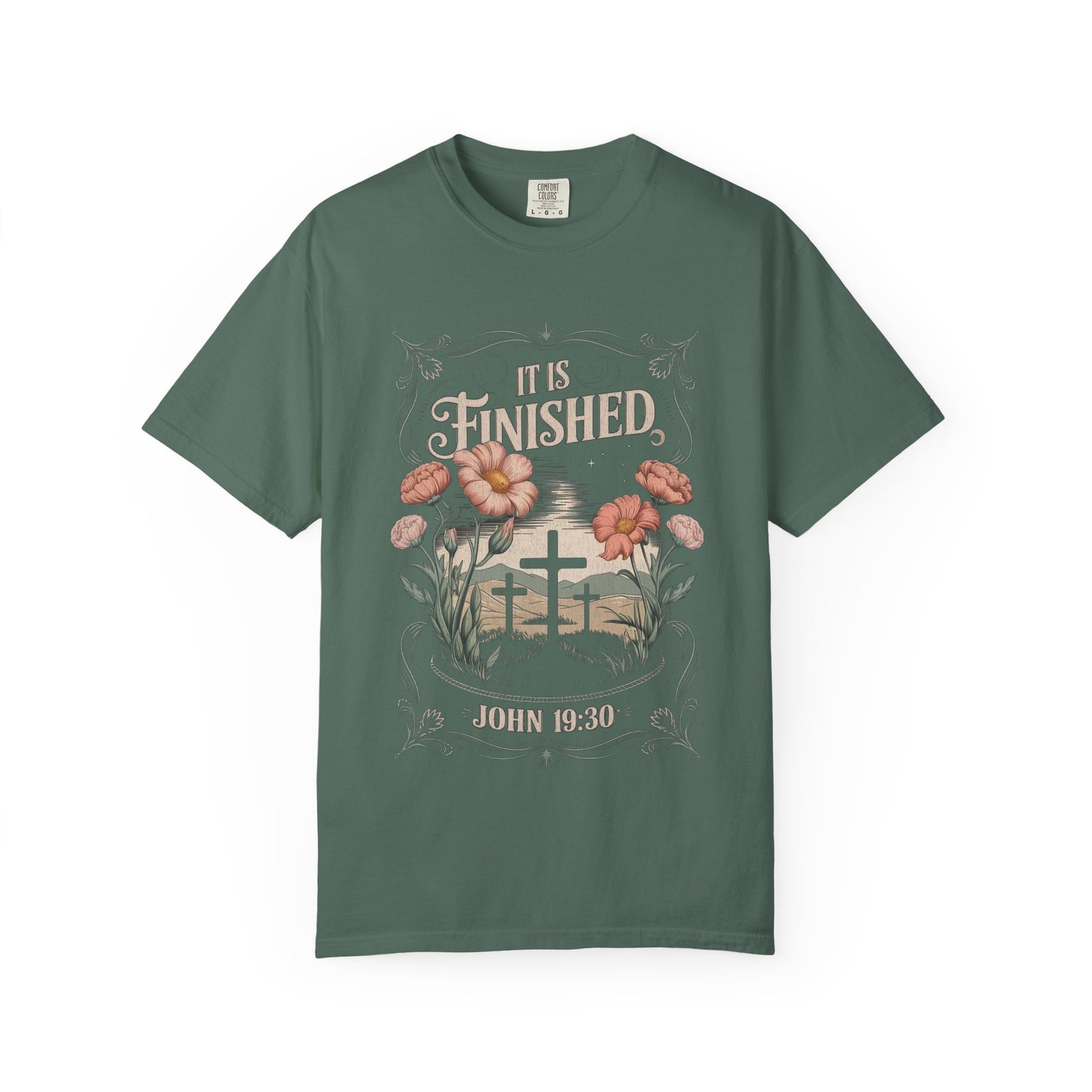 It Is Finished John 19:30 Christian Floral Cross T‑Shirt Unisex Distressed Tee