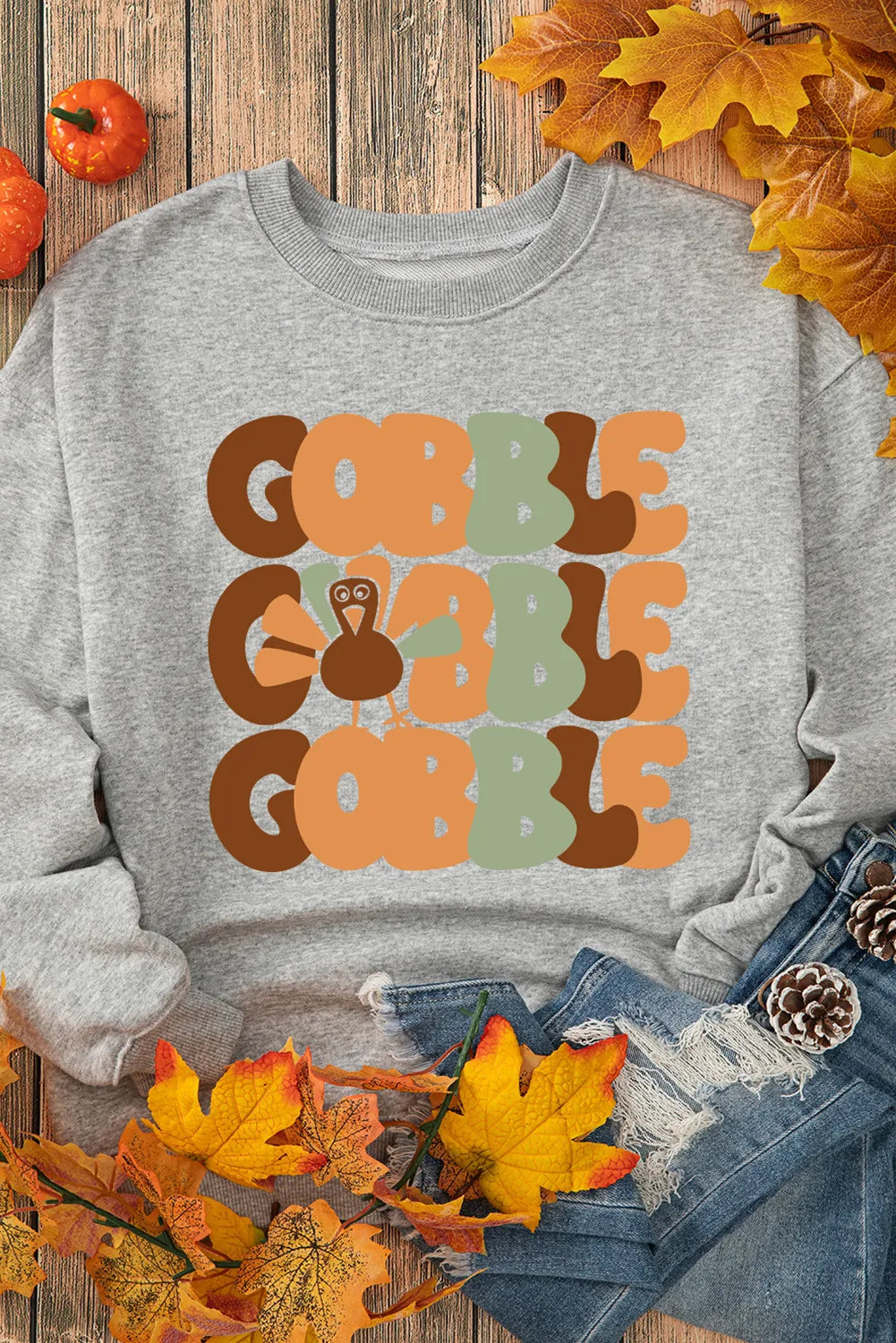 Gobble Gobble Gobble Women's Long Sleeve Thanksgiving Graphic Sweatshirt - Sydney So Sweet