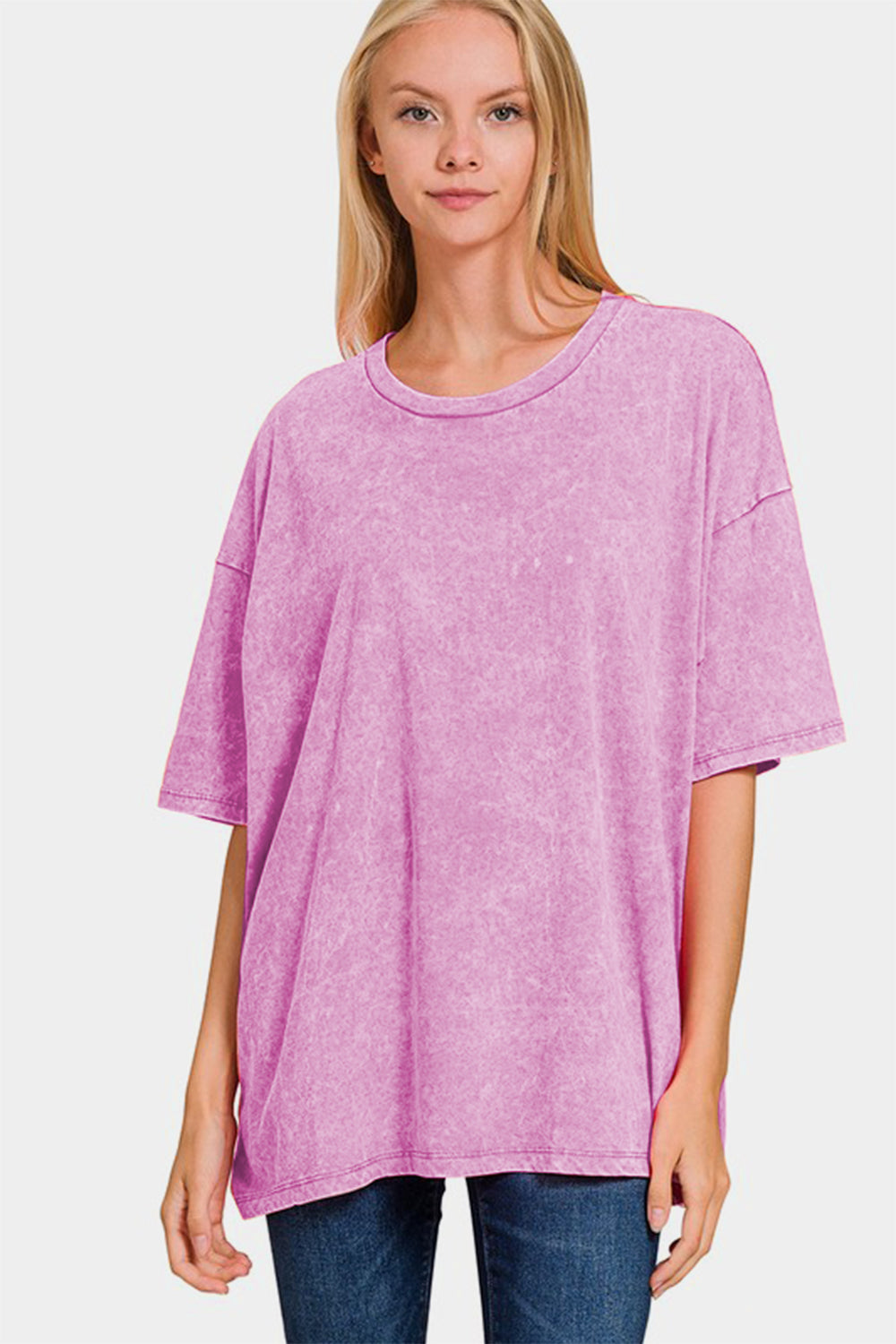 Zenana Full Size Washed Round Neck Drop Shoulder Oversized T-Shirt - Sydney So Sweet