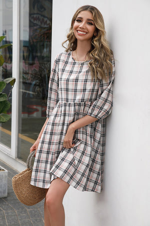 Plaid Round Neck Mini Dress - Sydney So Sweet