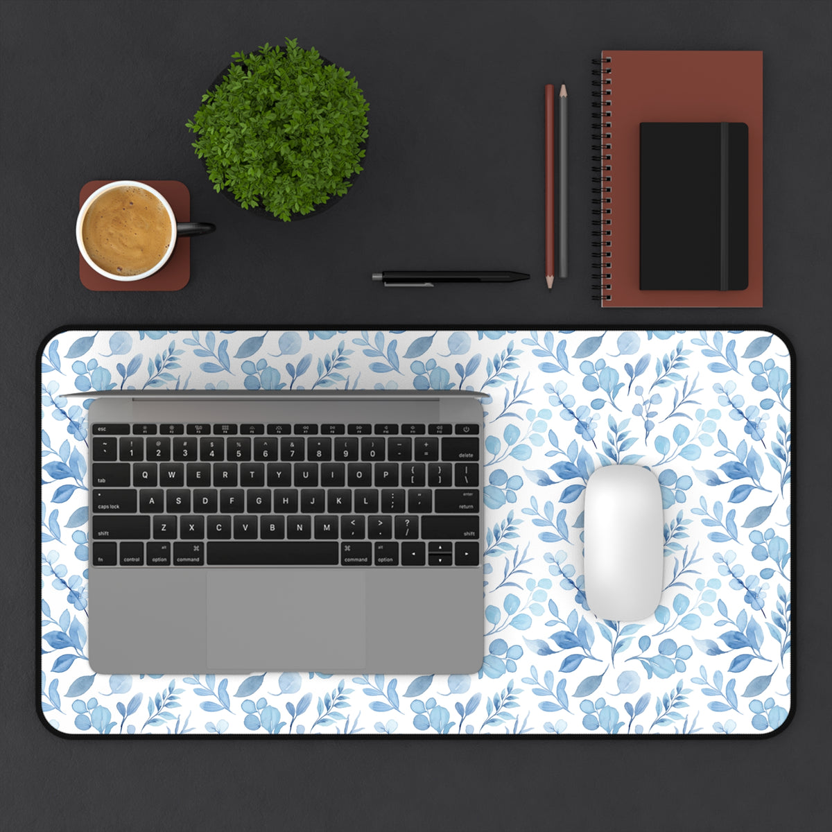 Floral Desk Mat - Elegant Blue Floral Design for Home Office Decor - Sydney So Sweet