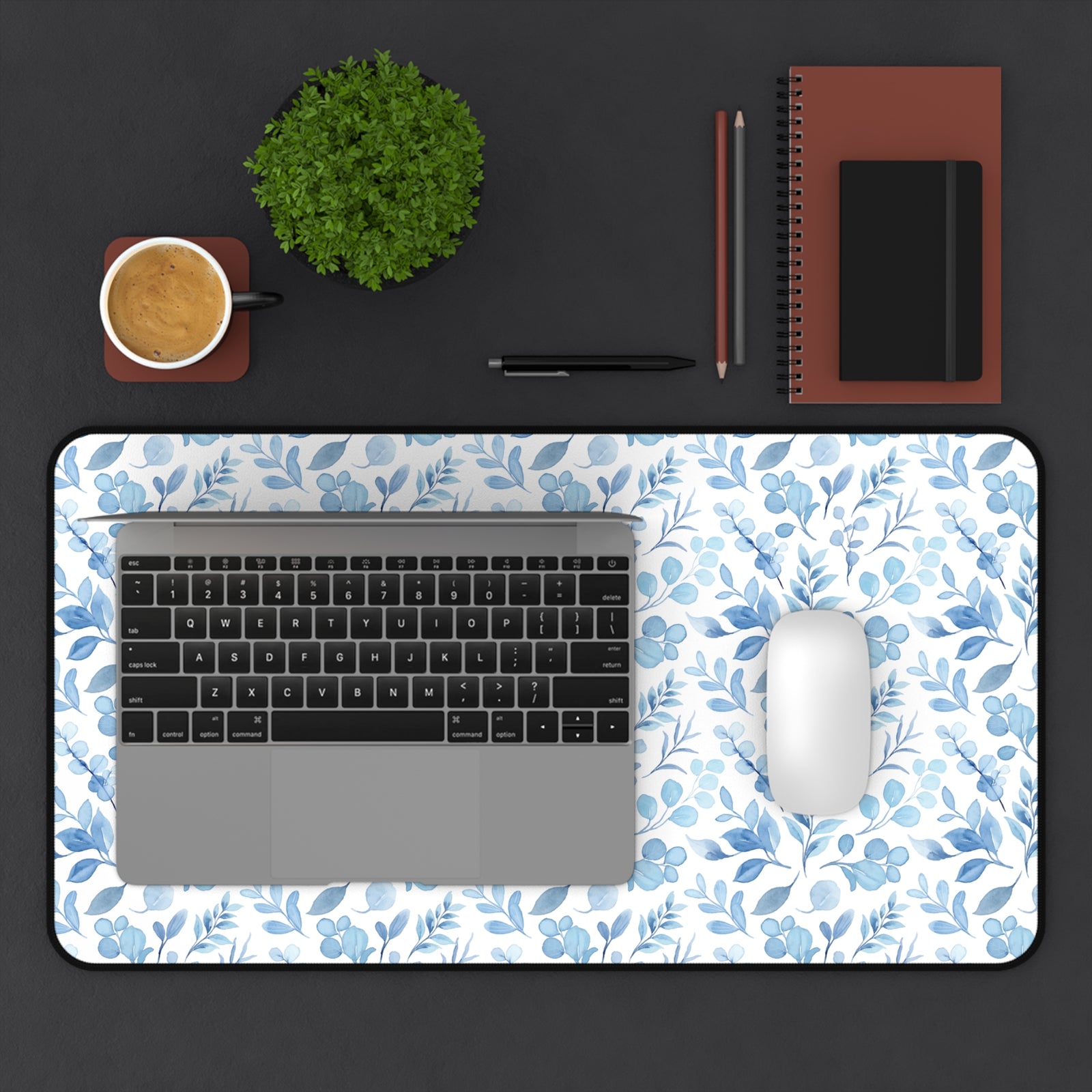 Floral Desk Mat - Elegant Blue Floral Design for Home Office Decor - Sydney So Sweet