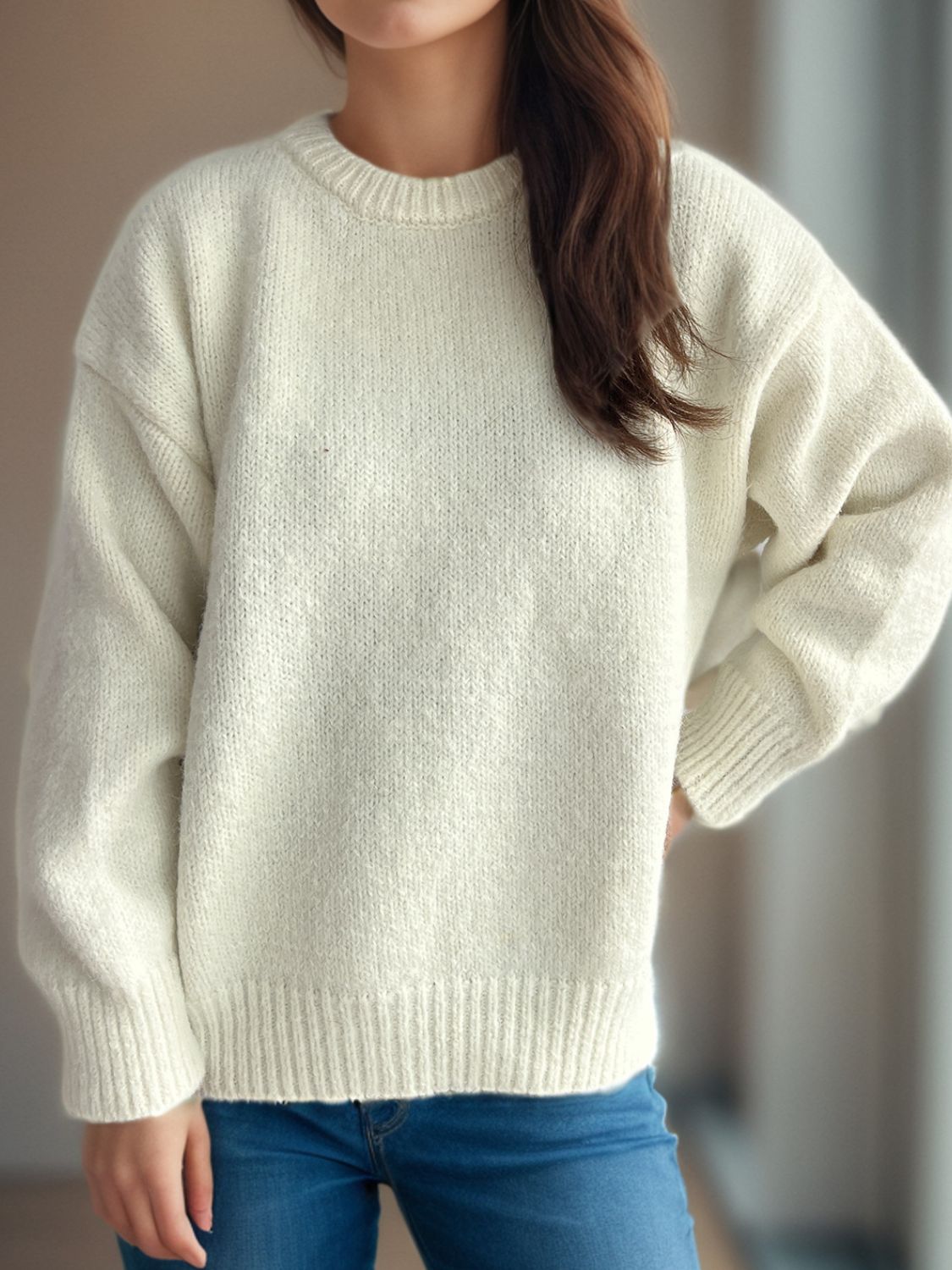 Round Neck Long Sleeve Sweater - Sydney So Sweet