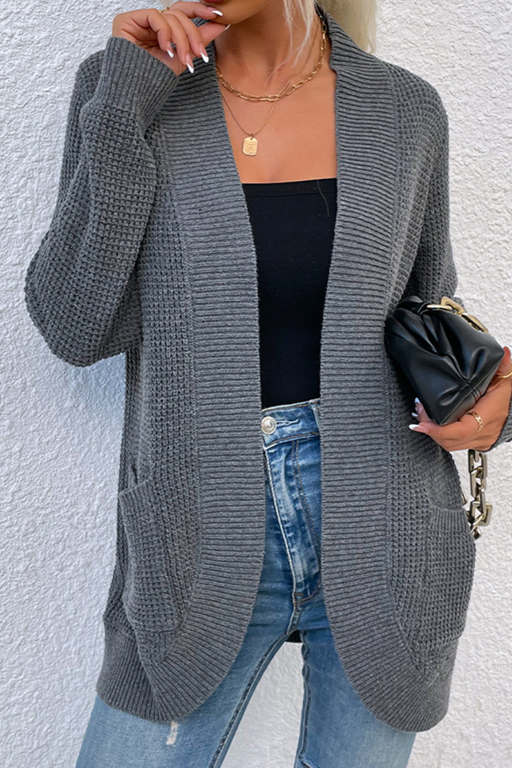 Open Front Rib-Knit Cardigan with Pockets - Sydney So Sweet