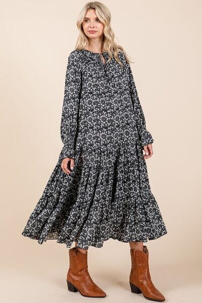Mittoshop Printed Tie Neck Flounce Sleeve Midi Dress - Sydney So Sweet