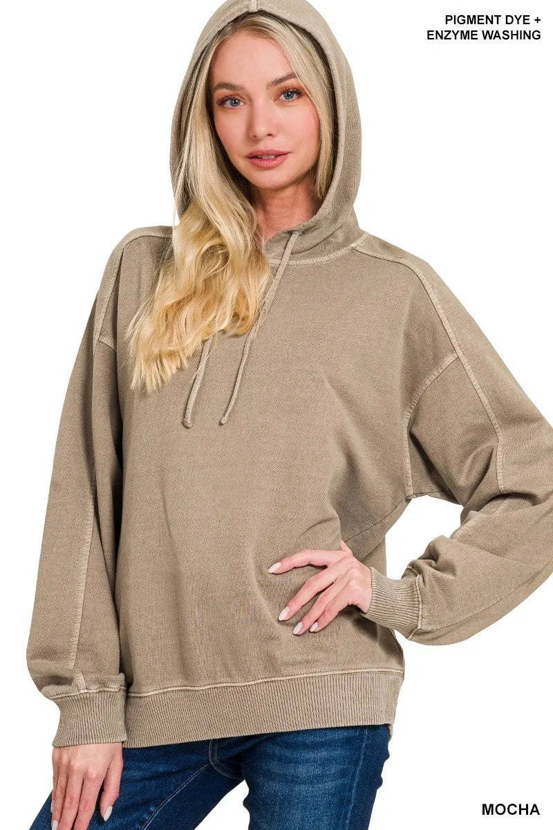 Zenana French Terry Pigment Dye & Enzyme Washing Hoodie - Sydney So Sweet