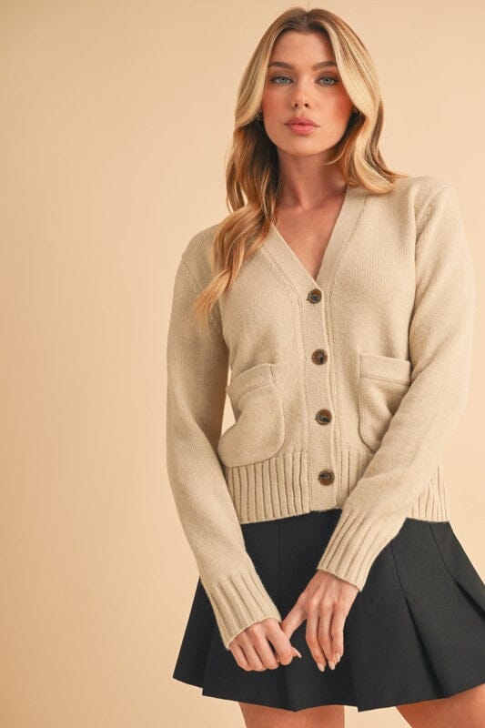 Aemi + Co Ribbed Hem Button Down V-Neck Cardigan - Sydney So Sweet