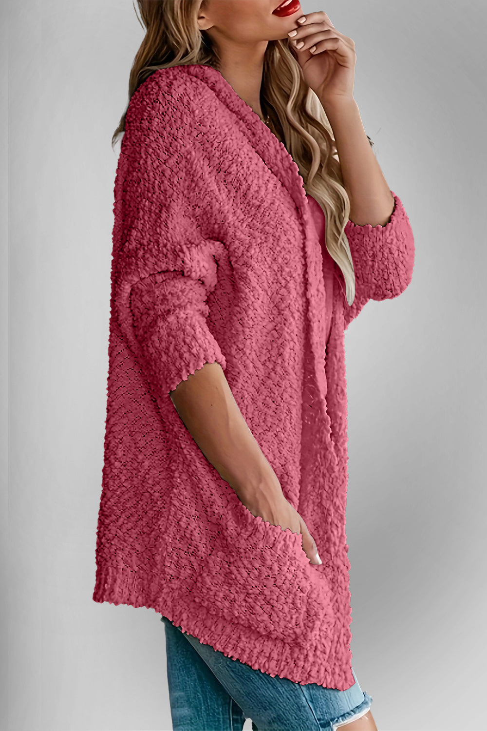 Double Take Pocketed Open Front Long Sleeve Cardigan Sweater - Sydney So Sweet