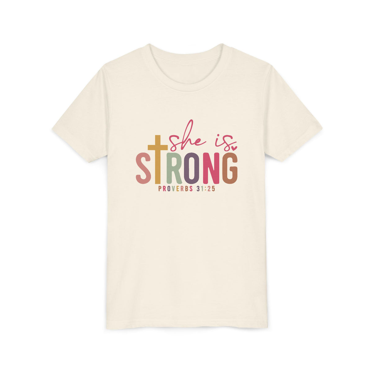 She Is Strong Youth Tee — Proverbs 31:25 Inspirational Girls Christian T‑Shirt