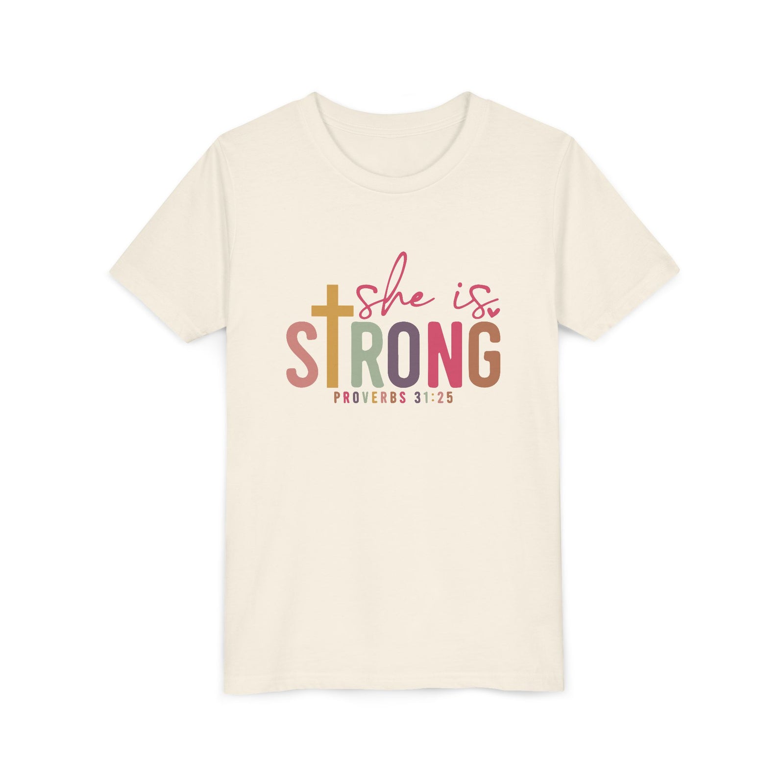 She Is Strong Youth Tee — Proverbs 31:25 Inspirational Girls Christian T‑Shirt