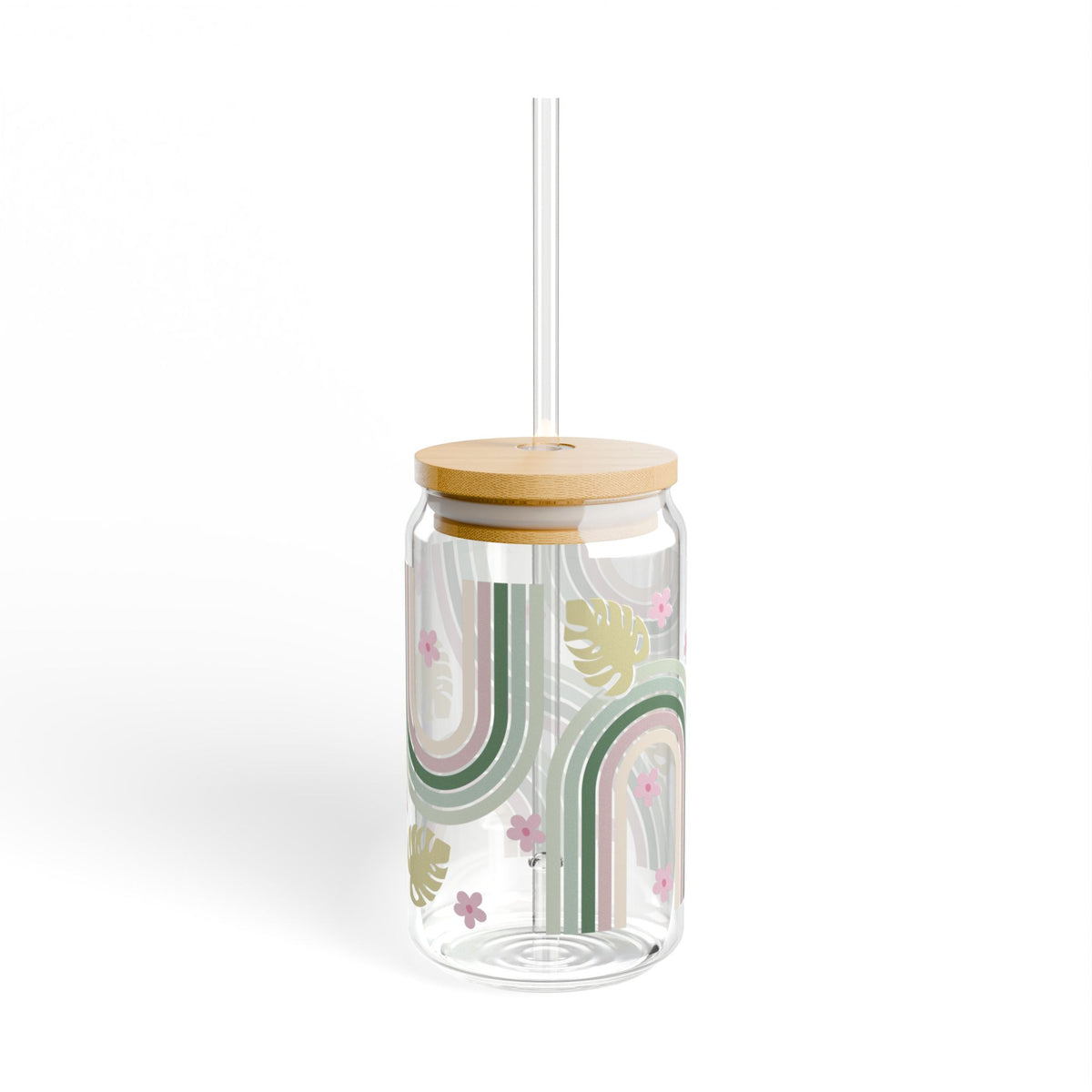 Retro In Bloom Tumbler Sipper Glass 16oz — Reusable Drink Jar with Lid & Straw