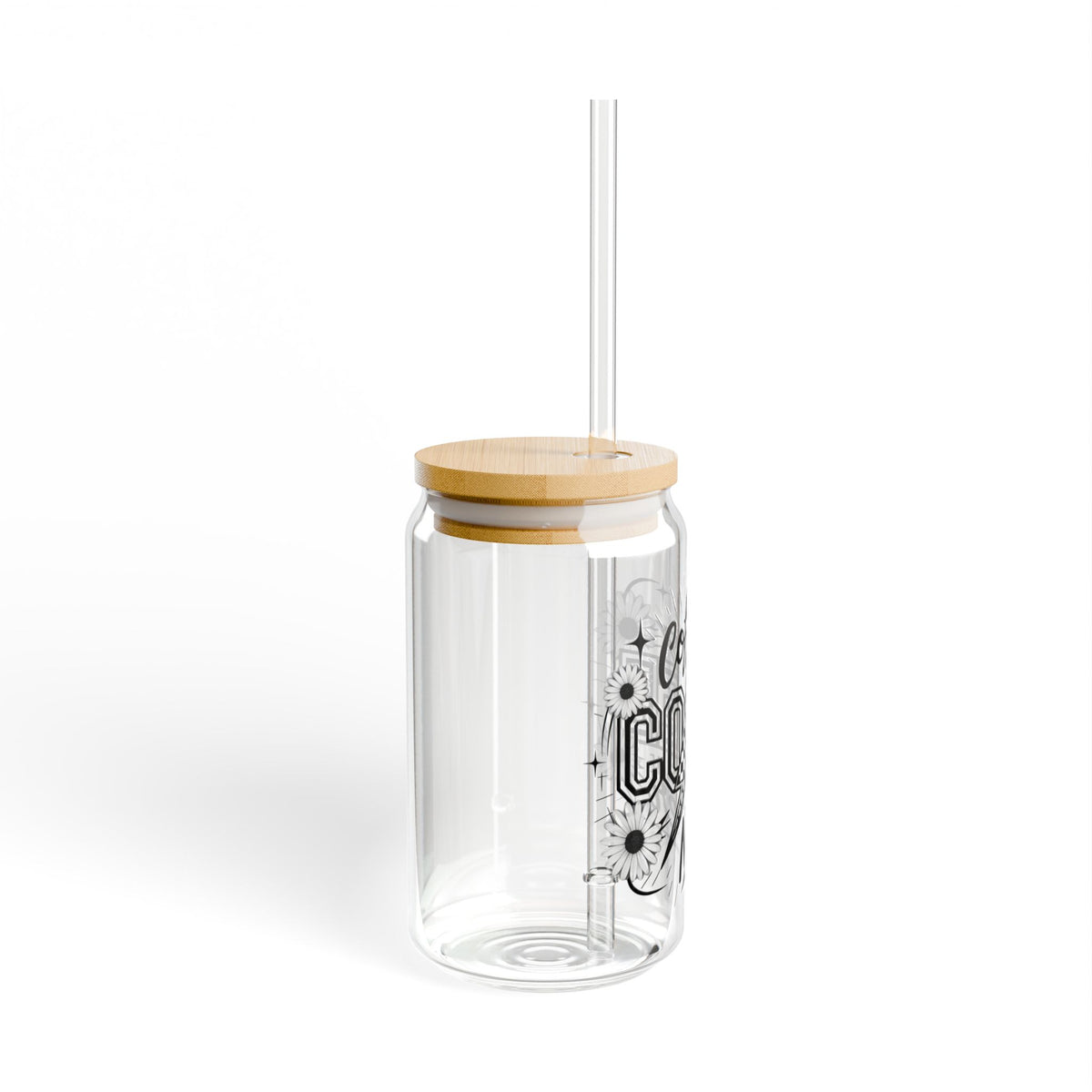 Coffee Makes Me Nicer Retro Sipper Glass 16oz Reusable Drink Jar with Lid & Straw
