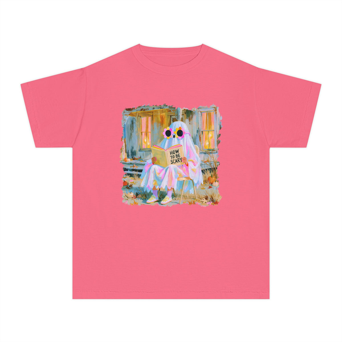 How to Be Scary Ghost Book T-Shirt Pastel Retro Spooky Halloween Kids Graphic Tee