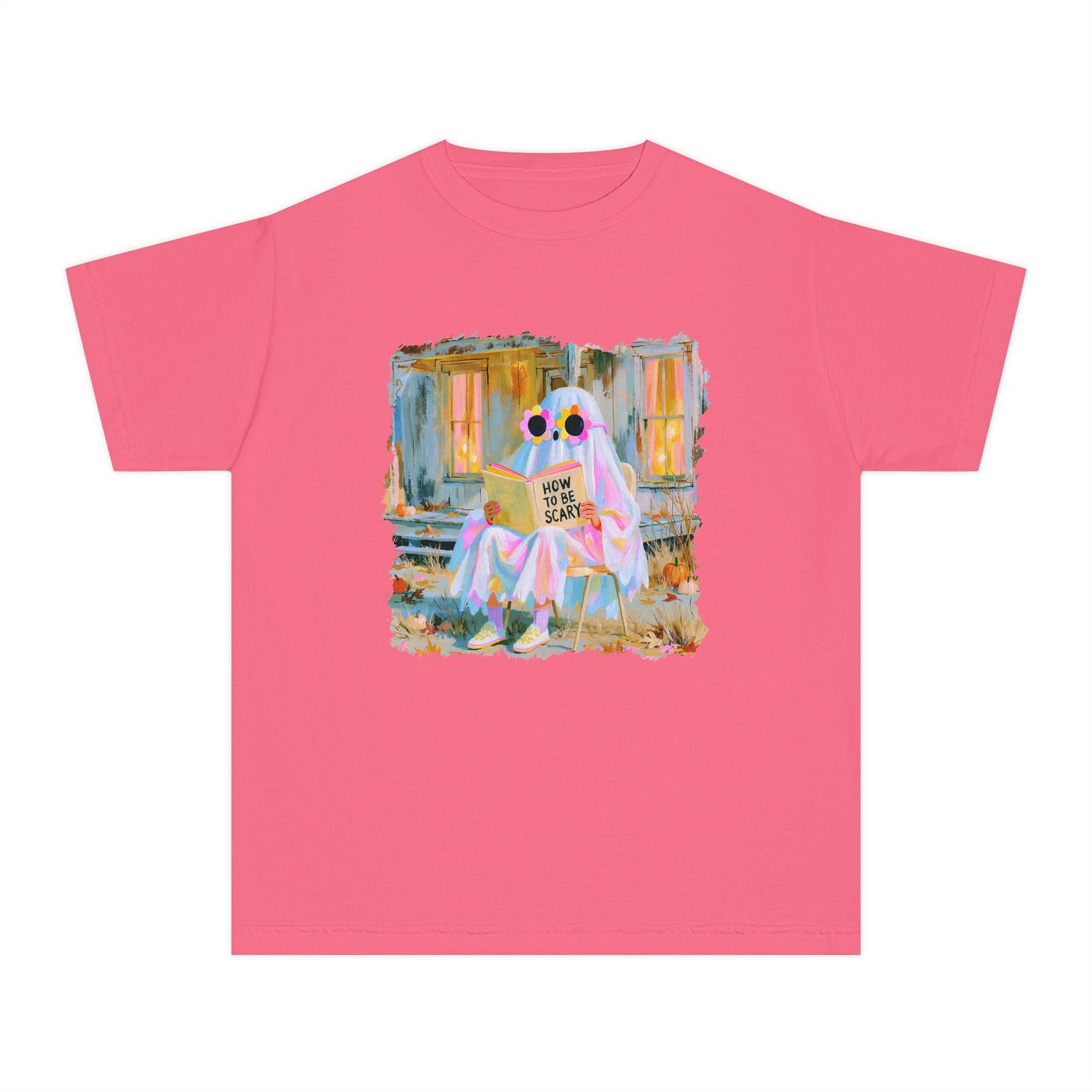 How to Be Scary Ghost Book T-Shirt Pastel Retro Spooky Halloween Kids Graphic Tee