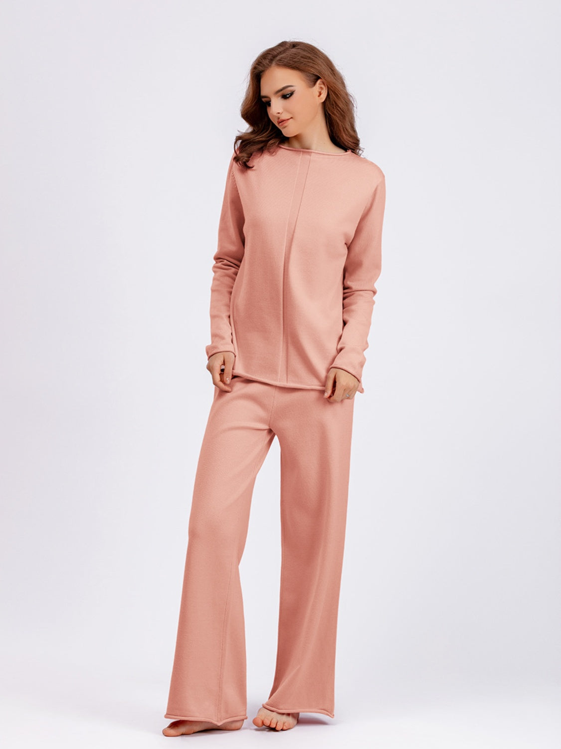 Basic Bae Rolled Round Neck Top and Pants Sweater Set - Sydney So Sweet