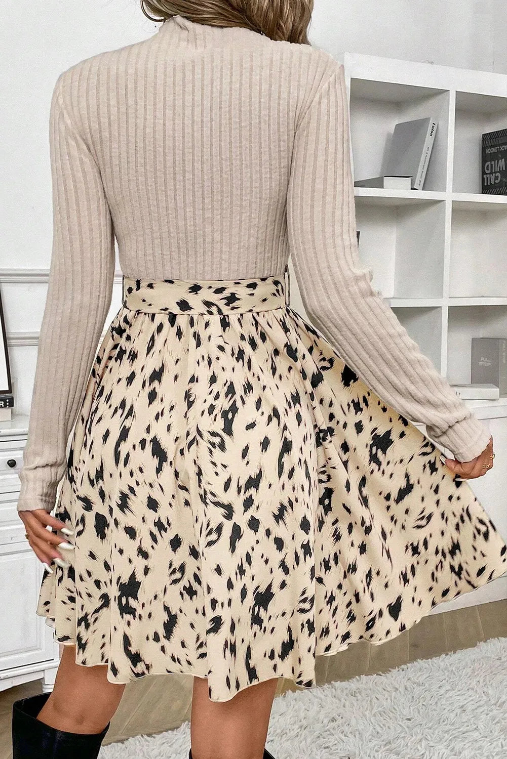 Tied Printed Mock Neck Long Sleeve Dress - Sydney So Sweet