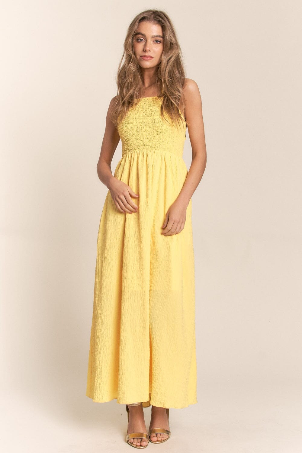 Texture Crisscross Back Tie Smocked Maxi Dress - Sydney So Sweet