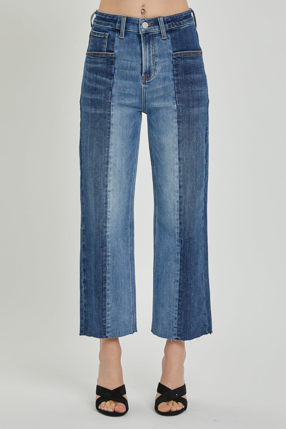 RISEN Full Size Mid-Rise Waist Two-Tones Jeans with Pockets - Sydney So Sweet