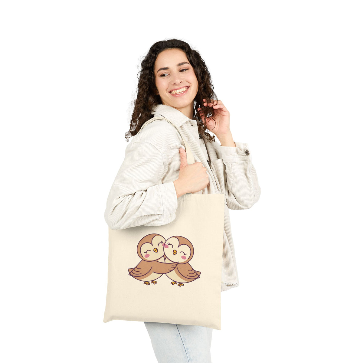 Cute Hugging Owls Cotton Canvas Tote Bag